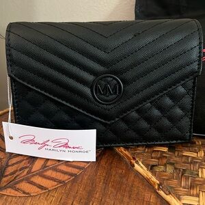 New With Tags Marilyn Monroe Black Quilted Clutch Chevron Pattern PLUS Dust Bag